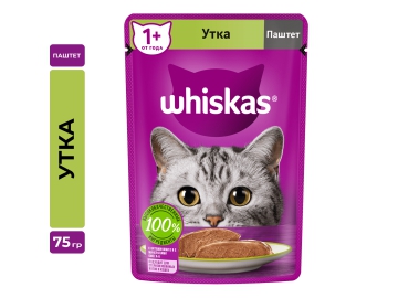 Пауч Whiskas для взрослых кошек, паштет с уткой, 75 г в Полоцке Зообазар