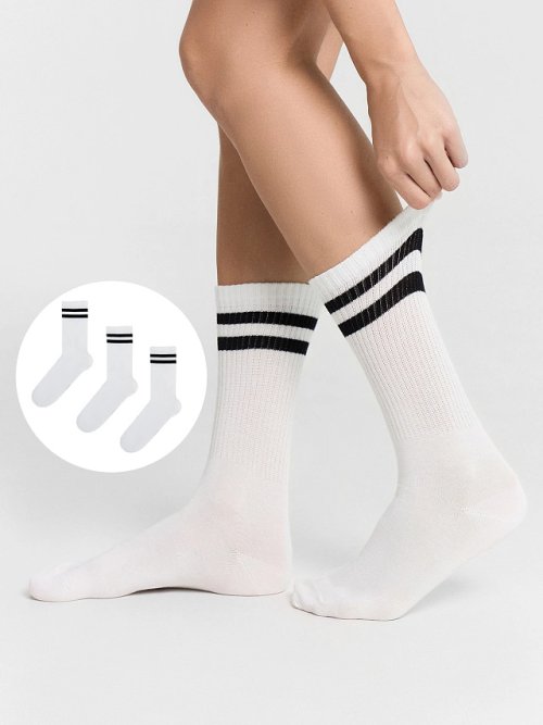 Носки женские белые высокие в наборе, 3 пары, фото 1 из 6