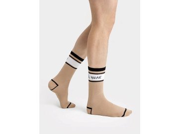 Мужские высокие носки белые с надписью и линиями