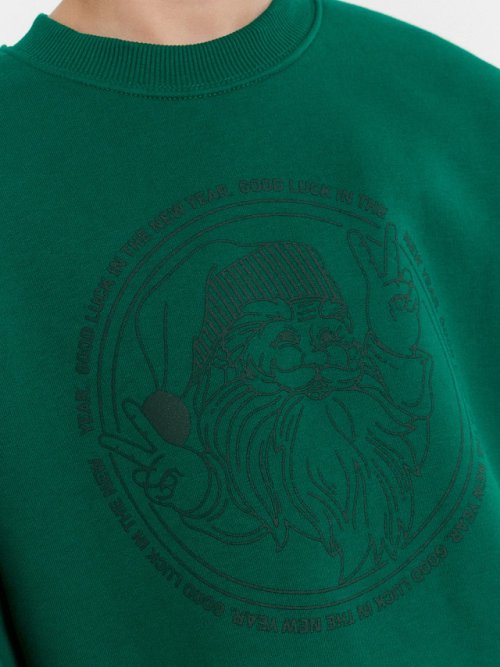 Свитшот для мальчиков зеленый новогодний с Сантой, фото 5 из 5