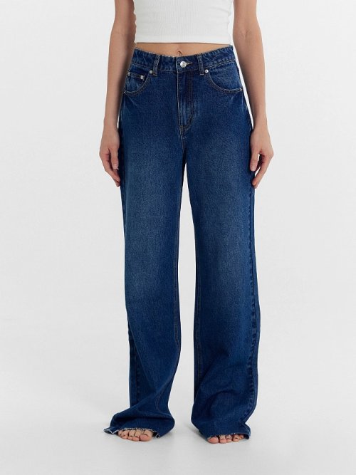 Брюки женские джинсовые wide leg синие, фото 3 из 7