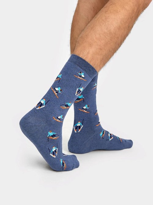 Высокие мужские носки с махровой стопой в оттенке "светло-джинсовый меланж", фото 2 из 8