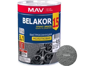 Грунт-эмаль BELAKOR 15 по ржавчине 3 в 1 молотковая серая 1,0л/0,9кг