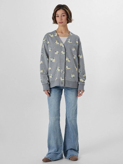 Кардиган серый с цветочным принтом, фото 3 из 7