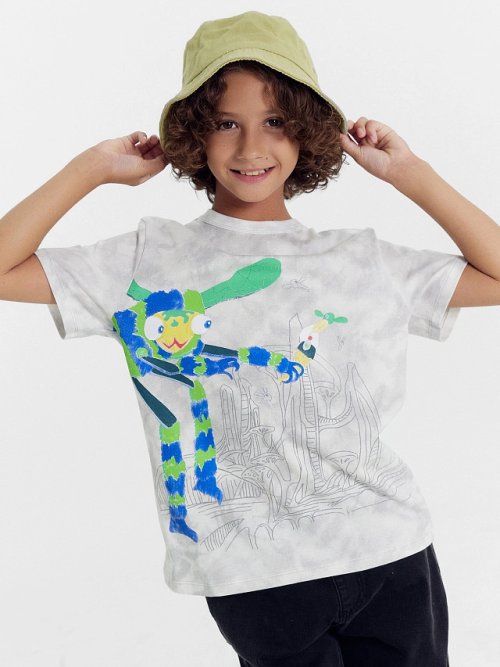 Футболка для мальчиков светло-серая с дизайнерским принтом, фото 1 из 5