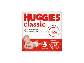 Подгузники для детей HUGGIES Classic Mega 3 (4-9 кг), 78 шт