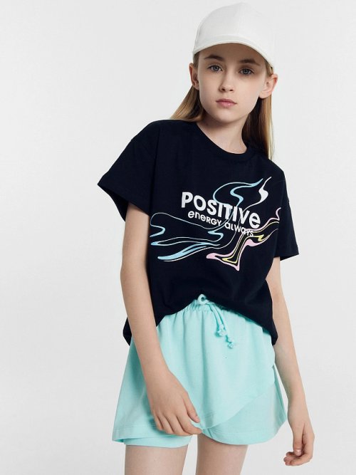 Футболка для девочек черная с печатью, фото 1 из 6