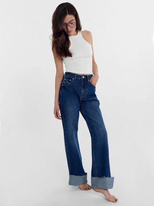 Брюки женские джинсовые wide leg синие, фото 5 из 7