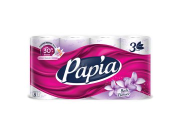 Бумага туалетная PAPIA Балийский цветок трехслойная белая , 8 шт на акции в магазинах Мила