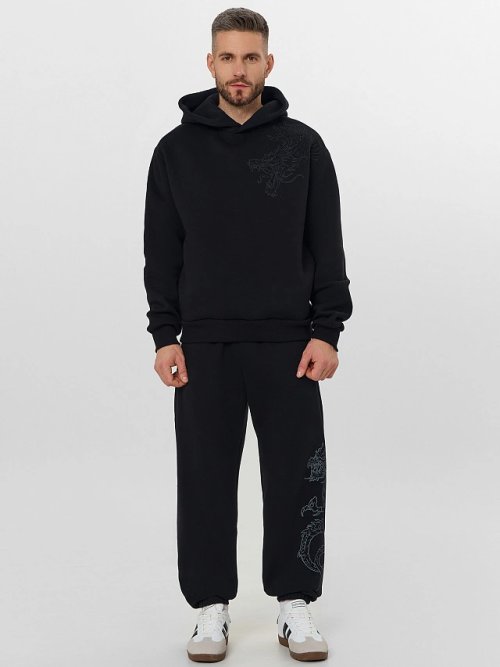 Теплые брюки джоггеры мужские черные с начесом, фото 4 из 5