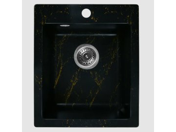 Мойка из каменной крошки WISENT WA10-14 (мрамор черно-золотой) 480х410х220 без сифона