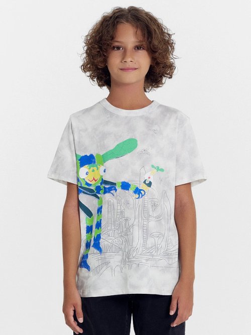 Футболка для мальчиков светло-серая с дизайнерским принтом, фото 2 из 5