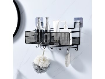 Полка для ванной ILLU подвесная с крючками, металл 36x20 (черная) 240305-22A