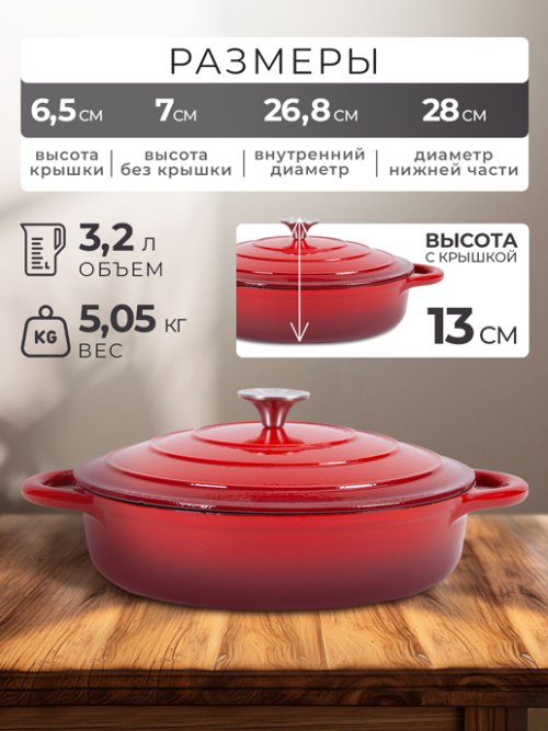 Жаровня чугунная эмалированная Proficook, 3,2 л, фото 2 из 45