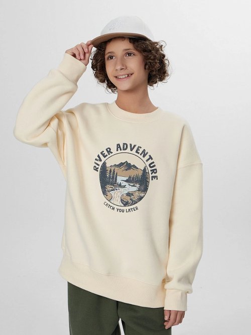 Свитшот для мальчиков бежевый с надписью "River adventure...", фото 8 из 8