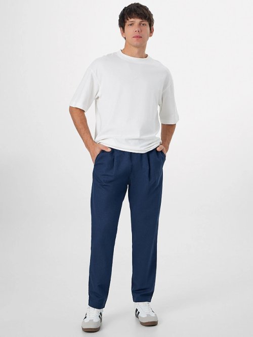 Брюки мужские темно-синие из хлопка и льна, фото 3 из 5