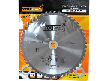 Пила дисковая Yourtools 350/50 мм Z48 дерево, косой зуб уз.+15'