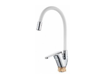 Смеситель для кухни с белым силиконовым изливом Ledeme арт. L4132-3