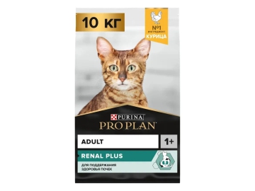 Корм Purina Pro Plan для взрослых кошек с высоким содержанием курицы, Renal Plus, 10 кг