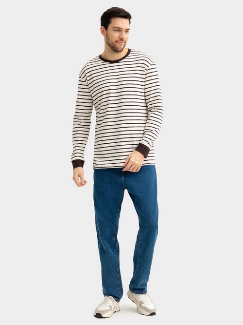 Лонгслив мужской в молочно-шоколадную полоску, фото 2 из 5