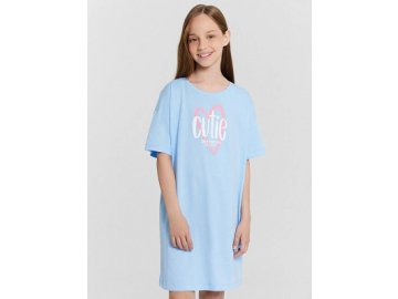 Сорочка ночная для девочек голубая с принтом и надписью "cutie"