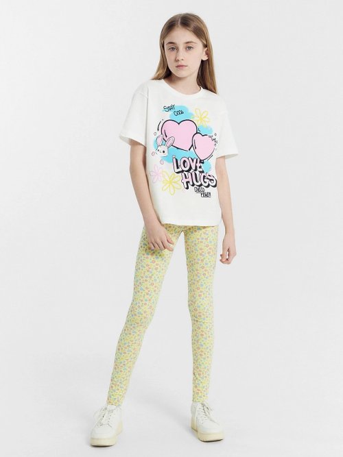 Легинсы для девочек желтые в цветочек, фото 4 из 7