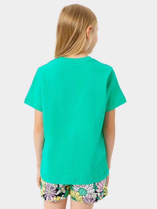 Футболка базовая для девочек бирюзовая однотонная, фото 2 из 3