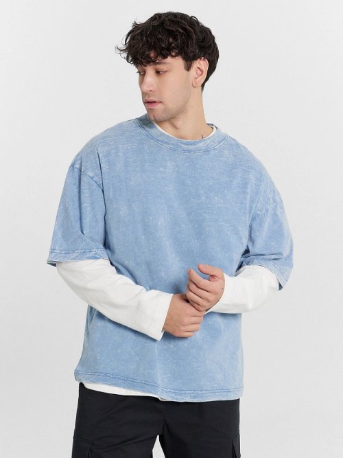 Футболка мужская оверсайз голубая с обработкой эйсид, фото 5 из 5