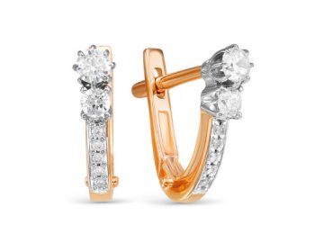 Серьги с английским замком Diamond Union, красное золото 585 проба, вставка бриллиант