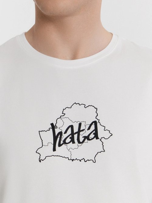 Футболка мужская белая с принтом и надписью "hata", фото 3 из 4