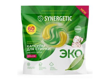 Капсулы для стирки Synergetic Биоразлагаемые концентрированные гипоаллергенные COLOR 60 шт
