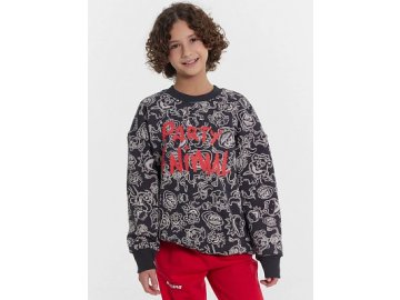 Свитшот для мальчиков серый с принтом и надписью "Party animal"