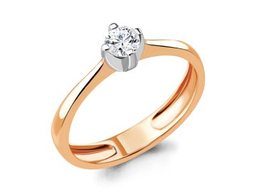 Кольцо помолвочное Aquamarine, красное золото 585 проба, вставка бриллиант