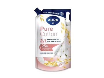 Крем-мыло 2в1 Хлопок и овсяное молочко AURA Pure 850 мл