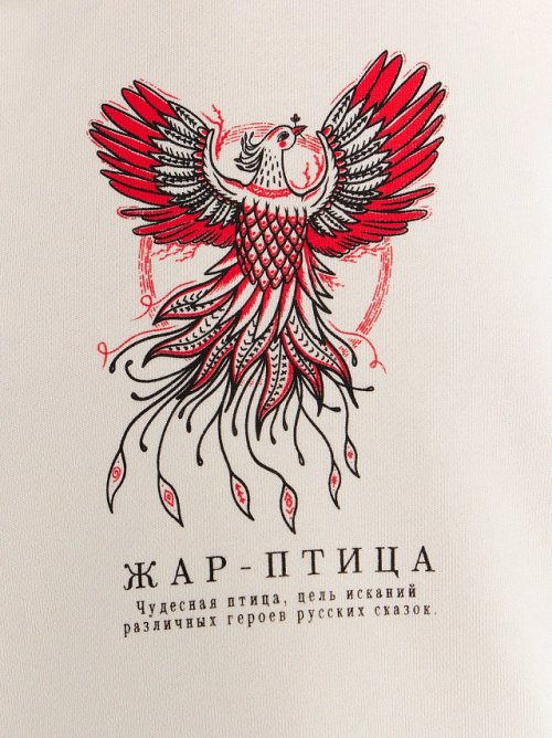 Худи для девочек бело-бежевое с Жар-Птицей, фото 8 из 9