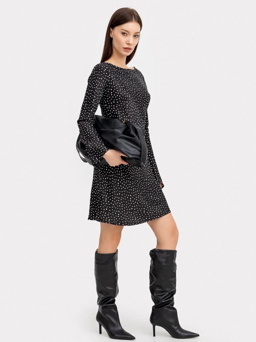 Платье женское мини черное в белый горошек, фото 5 из 8