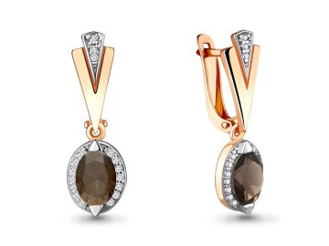Серьги длинные Aquamarine, красное золото 585 проба, вставка кварц