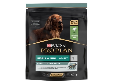 Корм Purina Pro Plan для взрослых собак мелких и карликовых пород с чувствительным пищеварением с ягненком и рисом, 700 г
