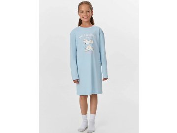 Сорочка ночная для девочек голубая с принтом и надписью "Bear Hugs only" в Сморгони Марк Формель