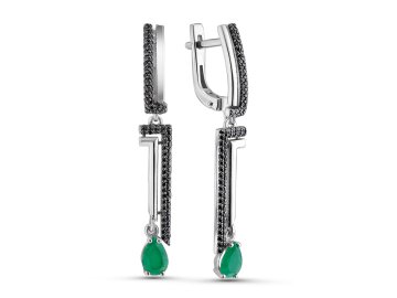 Серьги длинные Excelent, белое золото 585 проба, вставка изумруд