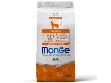 Корм сухой Monge, для стерилизованных кошек, с уткой, Cat Speciality Line Monoprotein Sterilised, 1,5 кг в Молодечно Зообазар