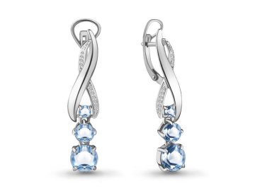 Серьги длинные Aquamarine, серебро 925 проба, вставка фианит