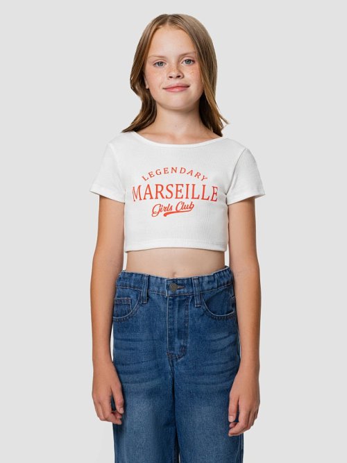 Топ для девочек укороченный белый с надписью "Marseille", фото 1 из 20