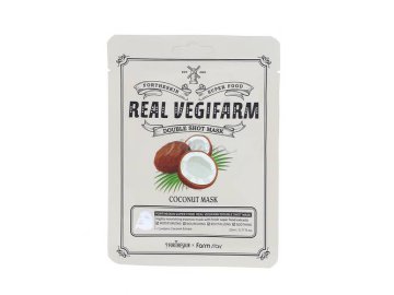 Тканевая маска для лица FORTHESKIN SUPER FOOD REAL VEGIFARM DOUBLE SHOT MASK-COCONUT с экстрактом кокоса