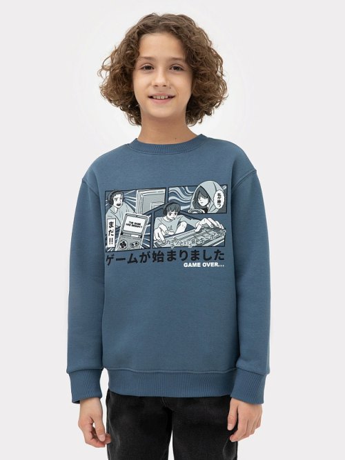 Джемпер для мальчиков синий с печатью, фото 1 из 7