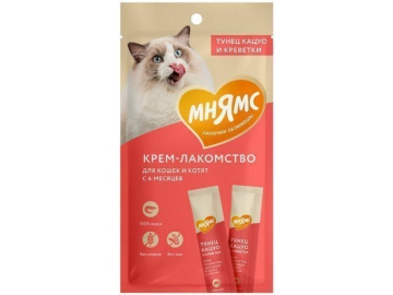 Лакомство Мнямс для кошек, с тунцом Кацуо и креветками, 4х15 г