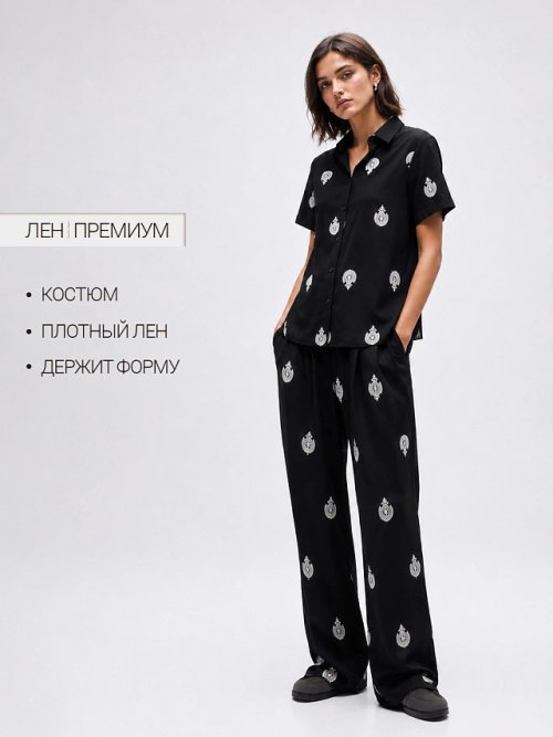 Комплект женский черный с узором льняной, фото 1 из 8